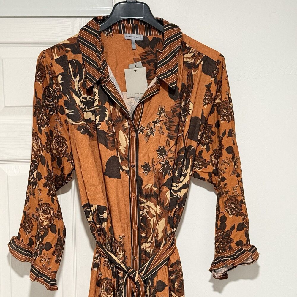 Conditions Apply Irwania Midi Shirtdress 3X Brown Pattern NWT - Picture 3 of 16